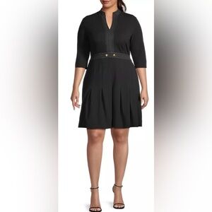 Ming Wang‎ black Pleated Knee-Length Dress size large NWT